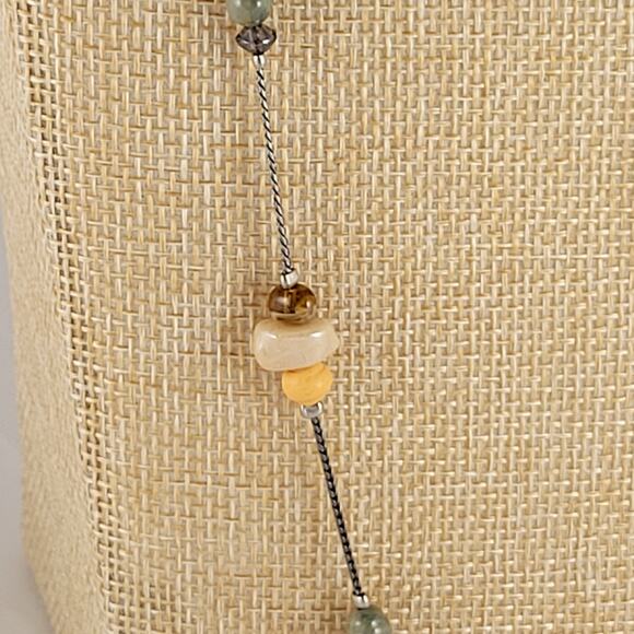 Beaded Hoop Earrings, Long 30" Bead Necklace Set Mixed Green Brown Silver Tone - Picture 5 of 14